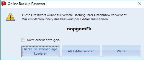 Popup Online Backup Passwort 